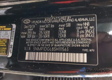 2025 Hyundai Santa Fe Se из США, поврежденный, VIN 5NMP1DGL8SH111563